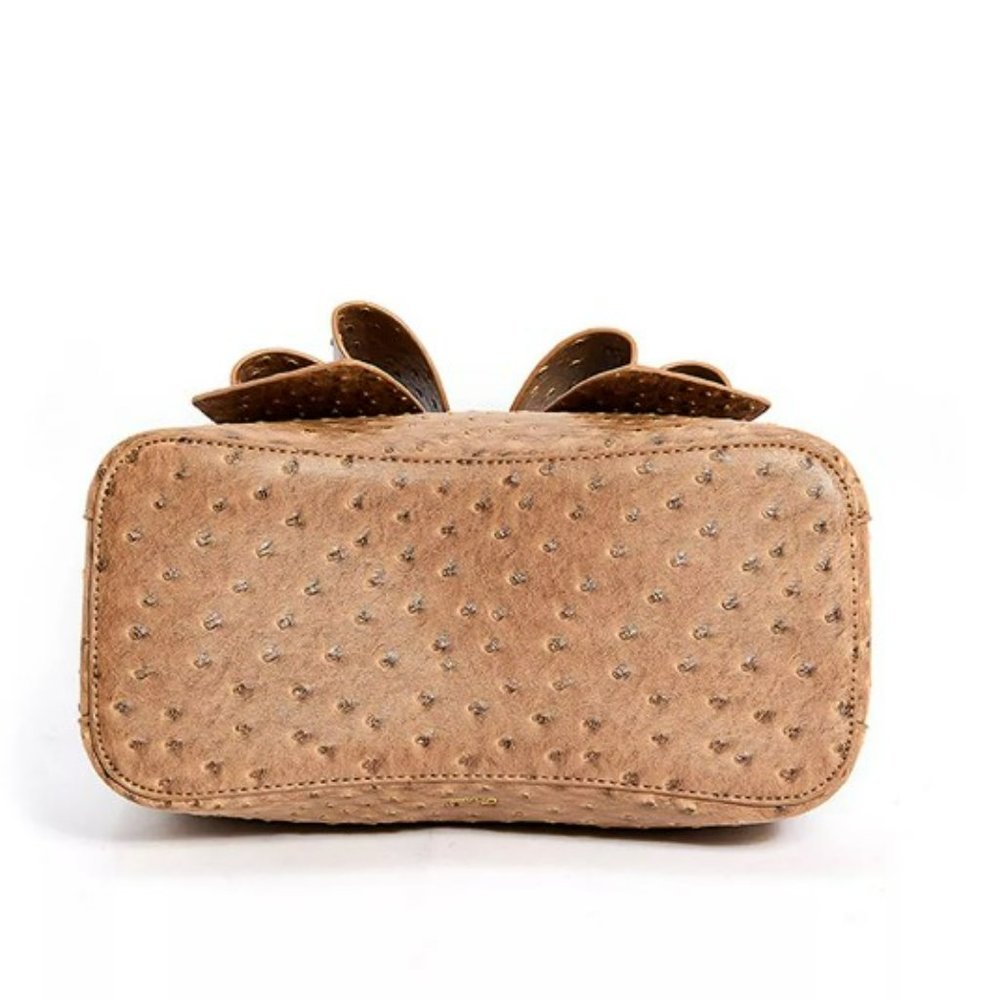NEW!!! 3D Bow Vegan Leather 3-Way Wear Ostrich Beige Satchel, Crossbody Shoulder - Picture 5 of 13